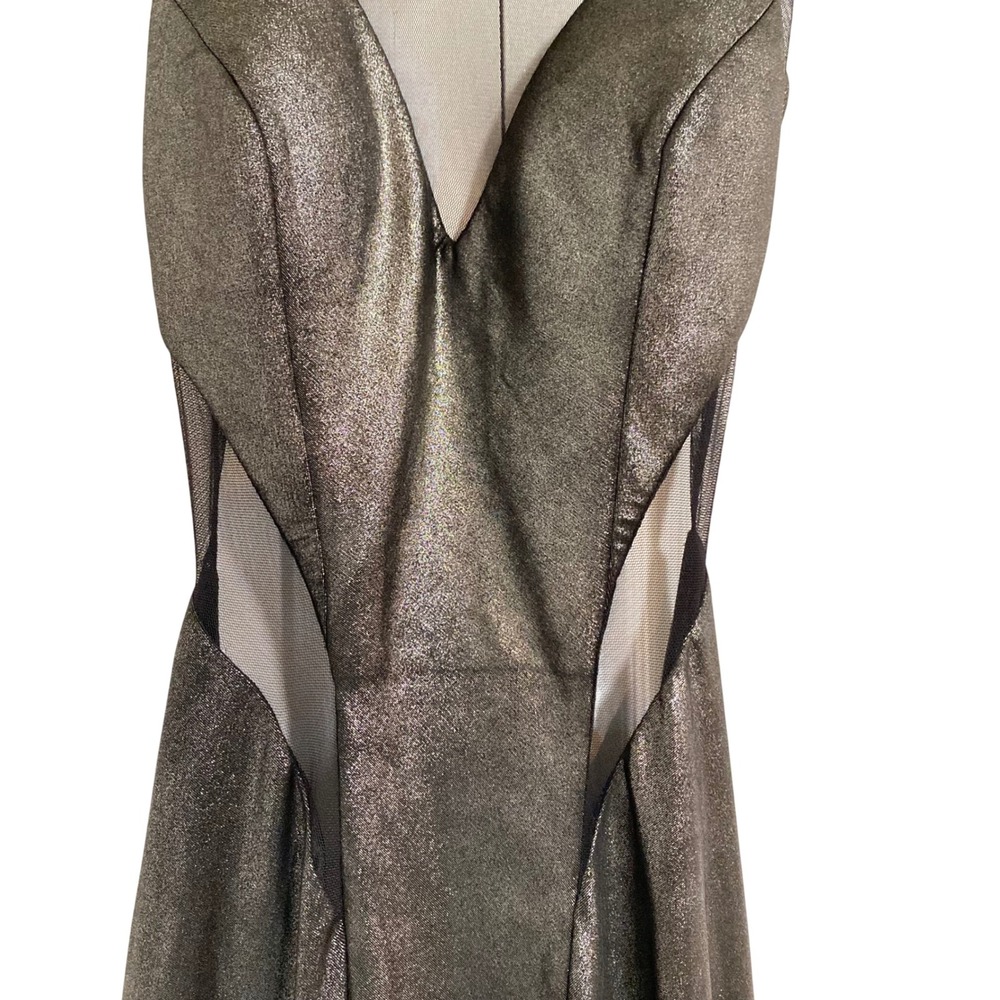 Faviana Metallic Glam Mesh Cutout Gown Womens 10 Pewter Formal Dress - Picture 5 of 9